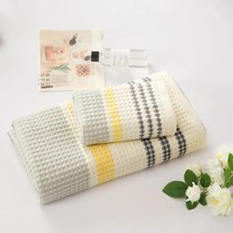 Towel 1pc Bath Or 2Pc Set Soft Cotton Washcloth Yellow Stripe Bathroom Beach Toalla Adult Kid Baby Home Textile