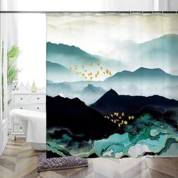 Shower Curtains Scenery Teal Fabric Bird Travel Trailer Curtain Abstract Black Mountain