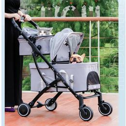 Dog Carrier Double-layer Design Cage SUV Absorber Pet Transport Basket Separable Dogs Cart Universal Stroller For Animals