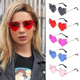 Sunglasses Rimless Fire Heart Shaped Costume Accessories UV400 Protection Halloween Glasses Flame Love Sun