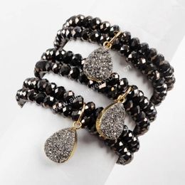 Strand BOROSA Cocktail Teardrop Natural Agate Titanium Golden Druzy With 6mm Faceted Beads Bracelet For Women Jewellery Anniversary Gifts