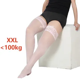 Women Socks Plus Size Lace Stockings Sheer Elastic Sexy Large Thin Stocking Panty-hose Tights FREEAUCE