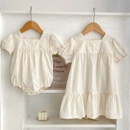 Girl's Dresses Summer Little Sister Big Sister Matching Outfits Embroidery Twin Look Clothes Newborn Bodysuit Baby Girls Dress d240515