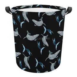Laundry Bags Whale Swim Foldable Basket Hamper Dirty Clothes Storage Organizer Bucket Homehold Bag Blue And Gray Whal