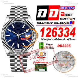 126334 DD3235 Date Automatic Mens Watch DDF 41mm Blue Fluted Stick Dial 904L Oystesteel JubileeSteel Bracelet 72H Power Reserv Super Edition Puretime PTRX