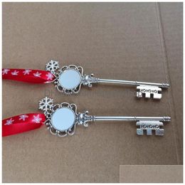 Keychains & Lanyards Sublimation Santa Claus Metal Long Key With Red Snow Rope Transfer Printing Blank Diy Custom Christmas Consumabl Dhw2I