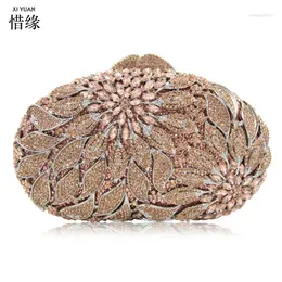 Evening Bags XIYUAN Flower Women Gold/Champagne Crystal Wedding Party Metal Clutches Purses And Handbags