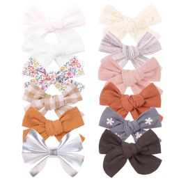 New Cotton Hair Bow Clips Cute Baby Girls Children Hairpin Polyester Barrette Headwear Kids Hair Acesssories 12 Colors LL