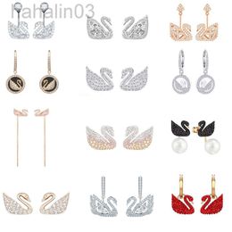 Desginer swarovski necklace Jewellery Shi Family Swan Earrings Dynamic Gradient Swan Earlines Pearl Full Diamond Earrings Trendy Style Gifts to Girlfriends