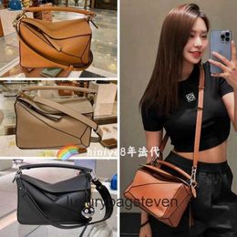 Loeiwe High end Designer Puzle bags for womens Womens Bag Geometry Bag Small Cowhide Splice Handbag Single Shoulder Crossbody Bag Original 1:1 with real logo and box