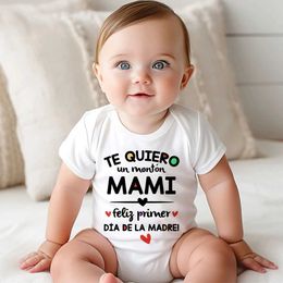Rompers I Love You Mom Happy Mothers Day Spanish Printed Baby Jumpsuit Nyfödd kortärmad baby Mothers Day Clothing Jumpsuitl240514L240502