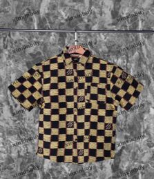 xinxinbuy Men designer Tee t shirt 2024 Italy Chessboard grid Letter jacquard denim fabric 1854 sets short sleeve cotton women black blue Khaki S-L