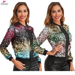 Women's Jackets VOLALO Spring Autumn Women Sequin Coat Colorful Bomber Jacket Long Sleeve Zipper Streetwear Tunic Loose Basic Lady Outwear