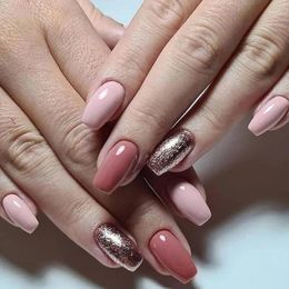 False Nails 24 PCs Short French Flash Simple With 1 Jelly Gel And Nail File