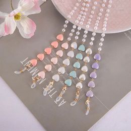 New Fashion Colour Heart Pearl Eyeglasses Chain Hanging Rope Glasses Chain Metal Sunglasses Lanyards Women Muslim Mask Chain