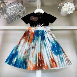 Top baby clothes summer Princess dress kids tracksuits Size 80-160 CM girls T-shirt and Pleats Logo printed long skirt 24Mar