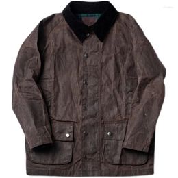 Men's Jackets American Retro Heavy Oil Wax Corduroy Lapel Trench Coat Amekaji