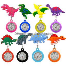 Pocket Watches Cartoon Dinosaur Retractable Lovely Students Nurse Doctor Hospital Medical Clip Badge Reel Hang Clock Gifts Drop Delive Otr5Q