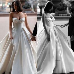 Boho A Line Dresses For Bride Sweetheart Ruffle Pleats Wedding Dress Backless Long Designer Bridal Gowns Sweep Train 0515