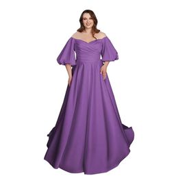 Marsen Puffy Sleeve Satin Prom vom Schulter -Prom Ball Kleid Schatz plissierte formale Abendkleider Prom Amz