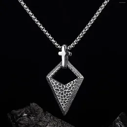 Pendant Necklaces Unisex Triangular Cone Cross Religious Stainless Steel Necklace Hip Hop Trendy Jewelry Gift