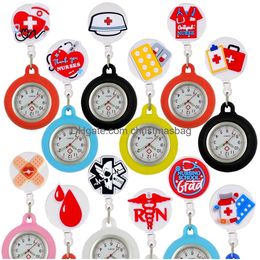 Party Favour Creative Medical S Cartoon Retractable Nurse Doctor Badge Reel Clip Fob Pocket Watches Hospital Nursing Care Clock Gift Dr Ot8Hk