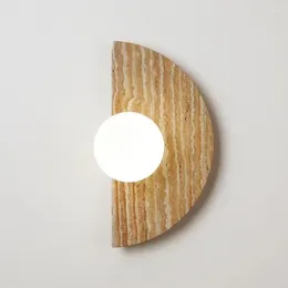 Wall Lamp Vintage Semicircle Shape Natural Stone Art Decor Interior Led Sconce Glass Ball Lampshade Light Home Decoration