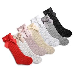 QKEG Kids Socks Baby knee high socks for children girls boys bow long soft cotton mesh breathable hollow 0-3 years old d240515