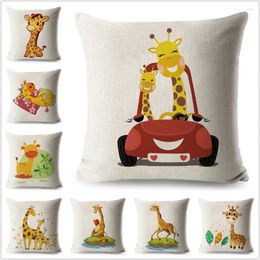 Pillow Cute Cartoon Giraffe Cover Decor Animal Printed Case Polyester Pillowcase For Sofa Home Children Room 45x45cm