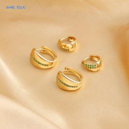 Hoop Earrings MHS.SUN Versatile Wide Fashion Gold Plated For Women Girls Green Cubic Zircon Birthday Party Jewelry Gifts