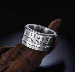 Punk Style Personality Men039s Stainless Steel Ring Can Turn The Roman Digital Password Ring Silver Rings For Men Party Jewelry5674210