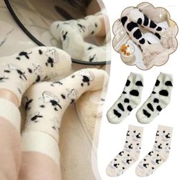 Women Socks 1 Pair Plush Medium Tube Cow Spotted Thick Cute Mid Mink Stockings