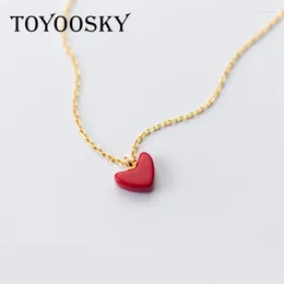 Pendants Tiny Resin Red Heart Necklaces & 925 Sterling Silver Classic Girls Jewelry For Women Choker Necklace Valentine Day Gift