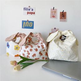 Bento Bag for Work Portable Rabbit Ear Lunch Box Female INS Zebra Student Fashionable Food Girls Canvas 240508