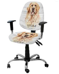 Chair Covers Golden Retriever Dog Wood Plank Elastic Armchair Computer Cover Stretch Removable Office Slipcover Split Seat