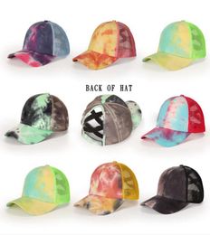 Tye Die Criss Cross Ponytail Baseball Cap Outdoor Sports Unisex Sun Hat Trucker Adjustable Summer Hats LJJO83061713063