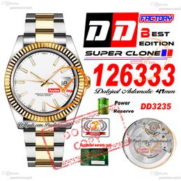 126333 DD3235 Date Automatic Mens Watch DDF Two Tone Yellow Gold White Stick Dial 904L OysteSteel Bracelet 72H Power Reserv Watches Super Edition Puretime PTRX