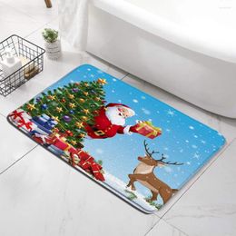 Bath Mats Santa Christmas Tree Mat Holiday Gifts Reindeer Prints Home Decor Foot Anti Slip Shower Bathroom Rugs