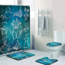 Shower Curtains Beautiful Decorative Lotus Flower Yoga Symbol Bath Curtain For Spa Center Studio Decoration Bathroom Mat Carpet