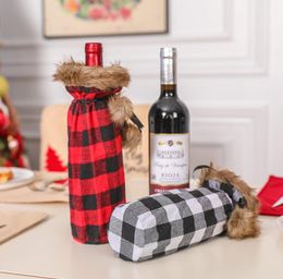 Bottle Cover Plaid linen Wine Bags Lapel Red Christmas Decorations Wine Sets Dinner FY72839761053