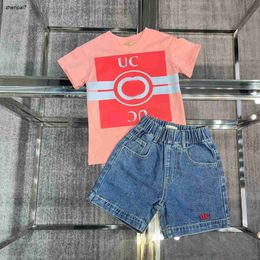 Top kids T-shirt set tracksuits Size 100-160 Large logo printing baby Short sleeve and Embroidered letters denim shorts Jan20