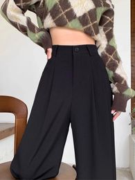 Fashion High Waist Wide Leg Pants Women Spring Fall Baggy Black Trouser Office Ladies Full Length Straight Suit Pant Outwear 240515