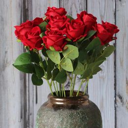 Decorative Flowers Valentine's Day Artificial Red Roses Flannelette Wedding Faux Po Shoot Propss Silk Flower Headwear Fake