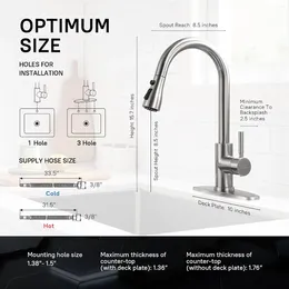 Kitchen Faucets WEWE Single Handle High Arc Brushed Nickel Pull Out Faucet Level Stainless Steel Sink
