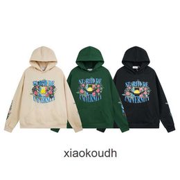 Rhude High end designer Hoodies for mens trendy floral letter printed hooded sweater for men and women high street plush hoodie jacket With 1:1 original labels