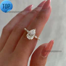 Band Rings 2023 Custom Pure 18-Karat Yellow Gold 3ct Pear Cut 8x12mm Dcolor VVS Moissanite Diamond Four Claw Solitaire Ring