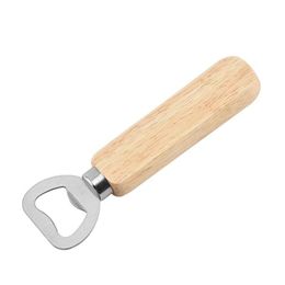 Openers Wooden Handle Beer Bottle Opener Bar Stainless Steel Corkscrew Household Kitchen Tool Customized Logo Drop Delivery Home Garde Dhsnn