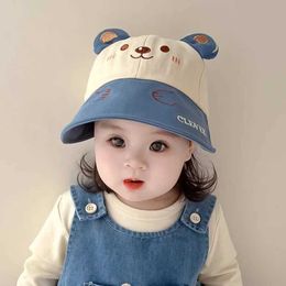 Caps Hats Cartoon Bear Baby Duckbill Hat Summer Sun Hat Korean Kids Big Brim Duck Tongue Cap Cotton Children Fisherman Caps Boy Girl Visor Y240514