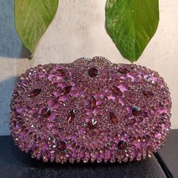 Evening Bags Women Flower Purple Stones Clutch Purse Rhinestone Wedding Bridal Floral Handbags Party Clutches