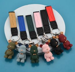 Fashion Bow Tie Bear Keychains BoyGirlfriend Leather Lanyard Animal Key Chain Cute Bag Charms Keyring Couples Pendant Jewellery 1207425614